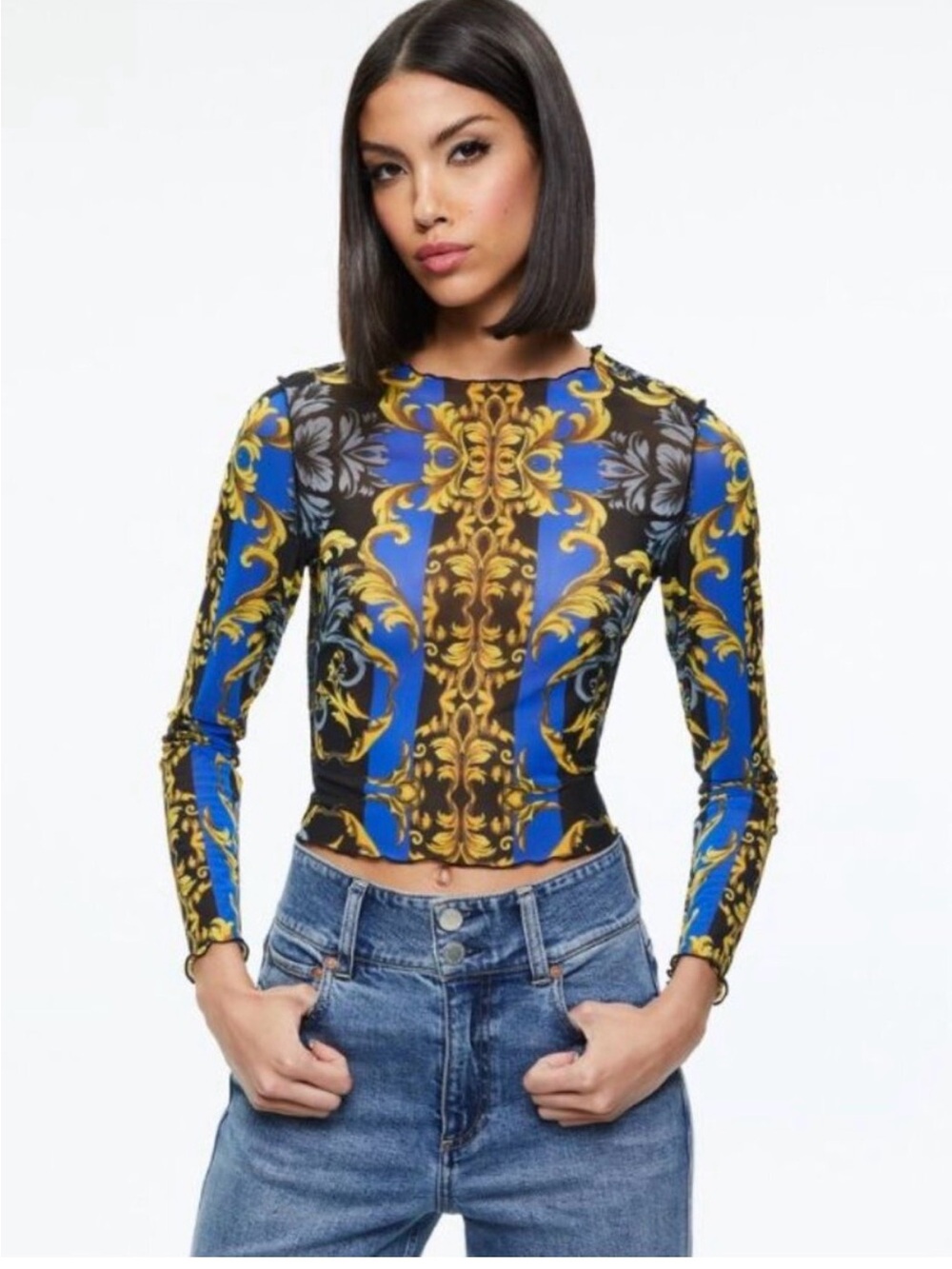 Alice and Olivia Delaina “Damask print” top (S) regal romance. EUC